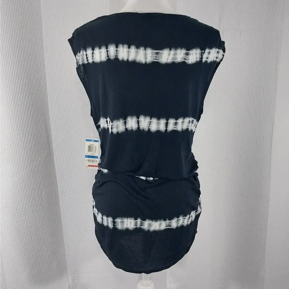 NWT! INC! BLACK & WHITE TYE-DYED SEQUIN TRIMMED DRAPEY NECK TOP, SHIRT! SZ XL - Picture 5 of 9